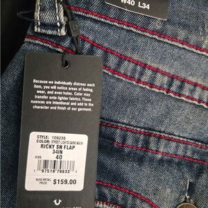 True Religion Blue Jeans with Red Stitching